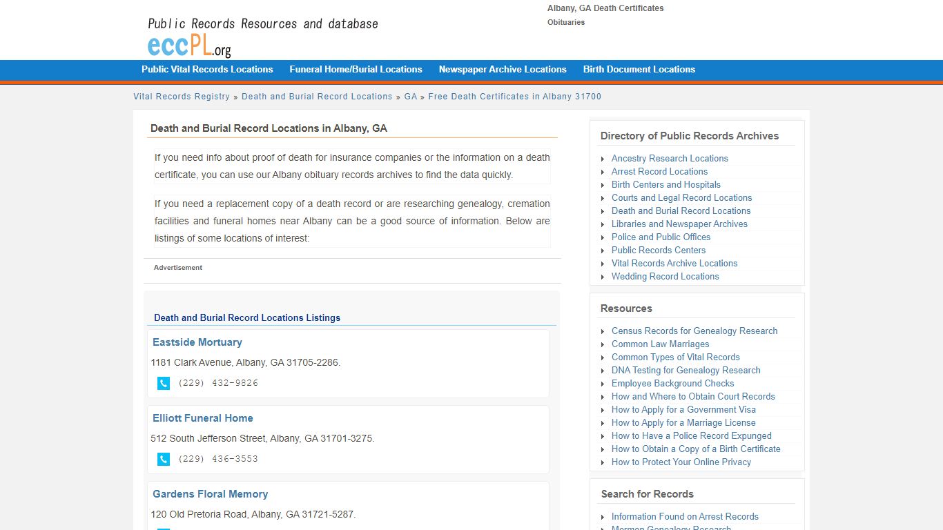 Albany, GA Death Certificates - Obituaries - Vital Records
