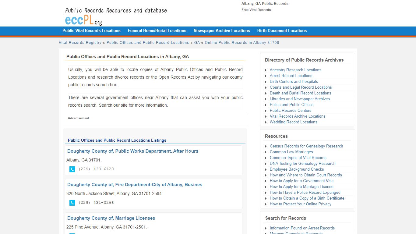 Albany, GA Public Records - Free Vital Records - EccPL.org