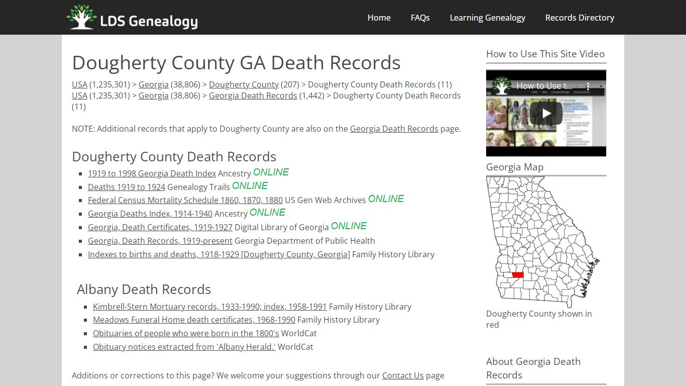 Dougherty County GA Death Records - LDS Genealogy