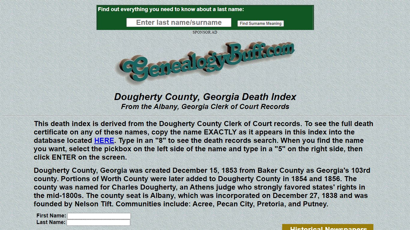 Dougherty County, Georgia Death Index - GenealogyBuff.com