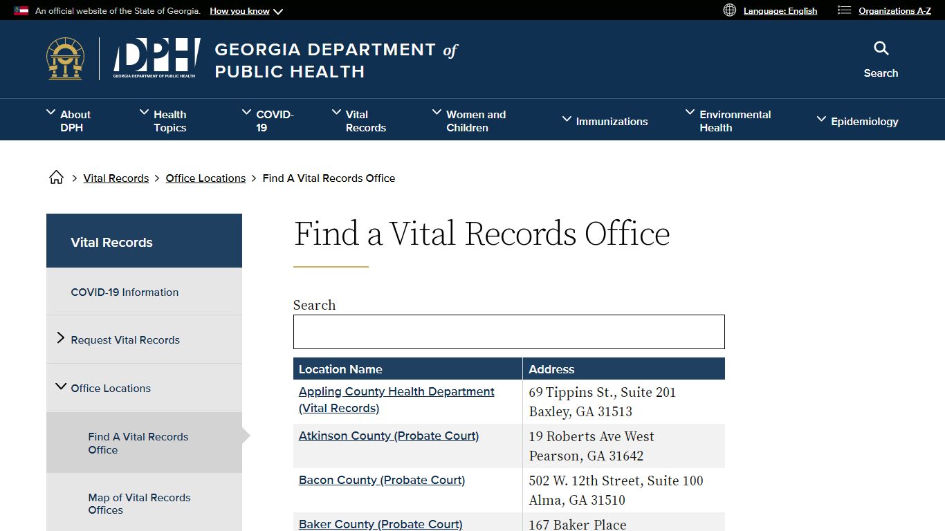 Find a Vital Records Office - Georgia Department of Public ...